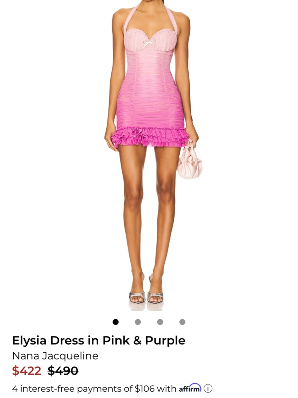 Nana Jacqueline Ombre Strapless Ruffled Hem Mini Dress in Pink & Purple